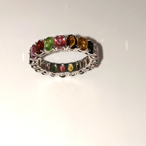 Multi-colored Tourmaline Gemstone Eternity Ring - Picture 2 of 15